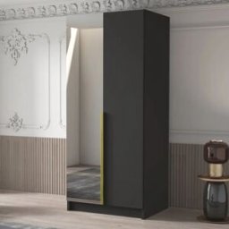 garneroarredamenti Armadio 100x215h cm 2 ante 1 specchio moderno nero oro Glammy 2