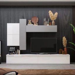 garneroarredamenti Parete attrezzata 276x210h cm moderna bianco lucido grigio chiaro Sunset 7