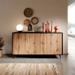 garneroarredamenti Madia 154x78h cm 3 ante moderna rovere cannettato nero Celestia