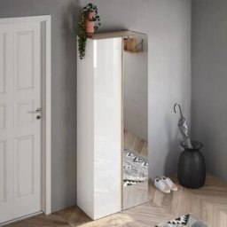 garneroarredamenti Mobile scarpiera multiuso ingresso 70x185h cm 2 ante 1 anta a specchio bianco lucido rovere Welky