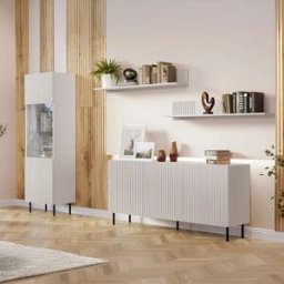 garneroarredamenti Set mobili soggiorno completo con frontali cannettati beige Ziggy 2