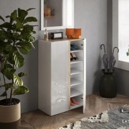 garneroarredamenti Mobile scarpiera multiuso ingresso 70x111h cm 2 ante bianco lucido rovere Welky