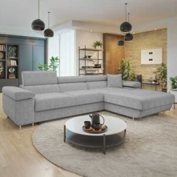 garneroarredamenti Divano letto con angolo a destra 4 posti 280x170cm box contenitore a coste grigio Elvio