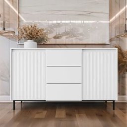 garneroarredamenti Madia 153x90h cm 3 cassetti design cannettato bianco Strike