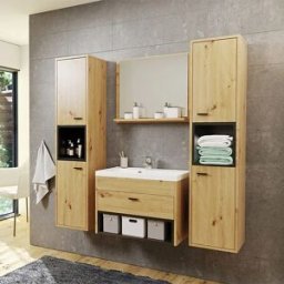 garneroarredamenti Mobile bagno sospeso 60cm con lavabo, specchio e colonne rovere nero Florentina
