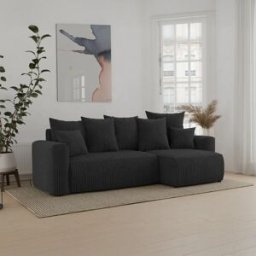 garneroarredamenti Divano letto angolare reversibile 238x142cm velluto a coste nero Scintilla