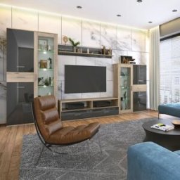 garneroarredamenti Parete attrezzata 390x201h cm soggiorno rovere grigio lucido Diran