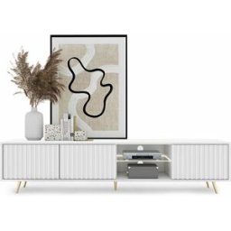 garneroarredamenti Mobile porta TV 175x45h cm 3 ante e vano a giorno bianco cannettato oro Celestia
