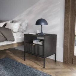 garneroarredamenti Comodino moderno 54x56h cm con cassetto e vano a giorno nero Alisa