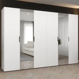 garneroarredamenti Armadio 300x202 cm 6 ante con specchio bianco opaco Valencia