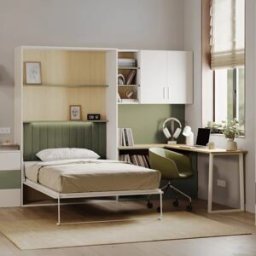 garneroarredamenti Cameretta 253x208h cm con letto a scomparsa e scrivania cashmere verde Colorful
