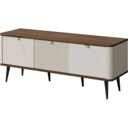garneroarredamenti Mobile porta TV 130x52 cm 3 ante a ribalta beige cashmere noce Arden