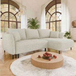 garneroarredamenti Divano letto angolare destro 3 posti 276x158cm tessuto beige Angle