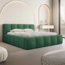 garneroarredamenti Letto oversize 180x200cm con rete contenitore imbottito tessuto bouclé verde Aluna