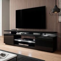 garneroarredamenti Mobile porta TV 180x56h cm con led nero lucido Blackburn