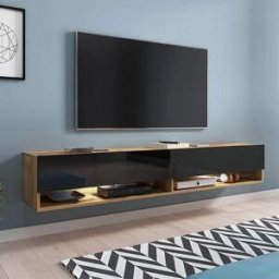 garneroarredamenti Mobile porta TV sospeso 180x30h cm con LED rovere nero Gregoria