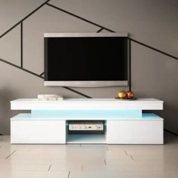 garneroarredamenti Mobile porta TV 190x54h cm 2 ante con LED bianco Lumus