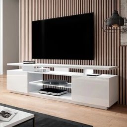 garneroarredamenti Mobile porta TV 180x56h cm con led bianco lucido Blackburn