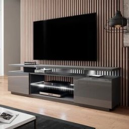 garneroarredamenti Mobile porta TV 180x56h cm con led grafite lucido Blackburn