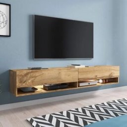 garneroarredamenti Mobile porta TV sospeso 180x30h cm con LED rovere Gregoria