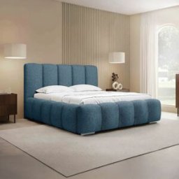garneroarredamenti Letto matrimoniale oversize 180x200 cm con rete contenitore imbottito tessuto bouclé blu Cometa