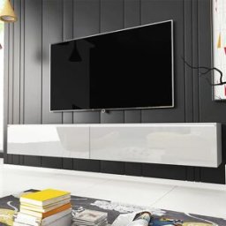 garneroarredamenti Mobile porta TV sospeso 180x30h cm con LED design bianco lucido Silvia