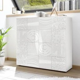garneroarredamenti Credenza alta 121x111h cm 2 ante bianco laccato lucido con serigrafia Paradise
