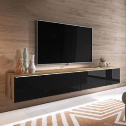 garneroarredamenti Mobile porta TV sospeso 180x30h cm con LED nero lucido rovere Silvia