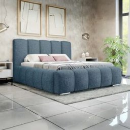 garneroarredamenti Letto alla francese 140x200 cm con rete contenitore imbottito tessuto bouclé blu Cometa