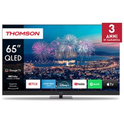 Thomson 65QG6C14, Smart TV QD-LED 65'', 4K, Dolby Atmos, Google TV, Controllo Vocale, Riduzione dinamica del rumore, Telecomando Bluetooth con pulsanti retroilluminati