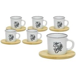 Gusto Casa - Servizio da caffè Makes Everything Possible in Stoneware - 6 tazzine con piattini in bamboo