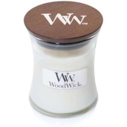 Yankee Candle WoodWick - Candela White Tea & Jasmine Fragranza Tè Bianco Gelsomino Cedro Rosso e Rosa, 85g