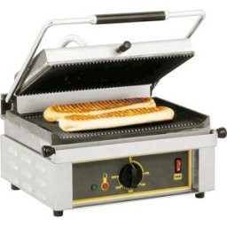 Roller Grill Griglia a contatto, 3 kW, dimensioni 380x460x280 mm (LxPxA) ; 38x46x28 cm (LxPxH); argento/nero