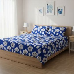 KASANOVA Completo letto matrimoniale blu fiori bianchi