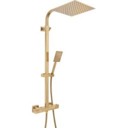 HudsonReed Sistema Doccia con Miscelatore Termostatico a Barra con Soffione e Doccetta - Oro Satinato - Arvel by Hudson Reed