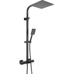 HudsonReed Colonna Doccia con Miscelatore Termostatico a Barra con Soffione Quadrato, Doccetta ed Erogatore per Vasca - Nero - Hudson Reed