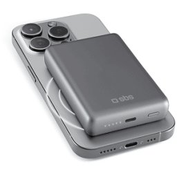 SBS Power Bank Magsafe SlimMag in alluminio per iPhone, 10000 mAh, Alluminio