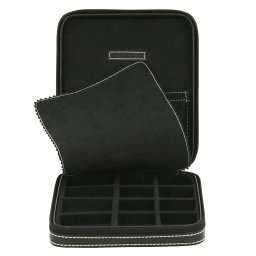 Astuccio porta gemelli 12 Buche in vera pelle Nero