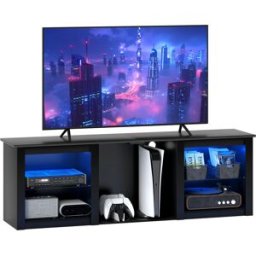 Homcom Mobile TV con illuminazione LED per TV fino a 65 pollici, 160 cm con mensole in vetro regolabili, nero