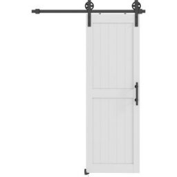 Homcom Porta Scorrevole in Stile Country con Binario e Maniglia in Legno e Acciaio, 71.5x213.4 cm, Bianco e Nero Aosom Italy