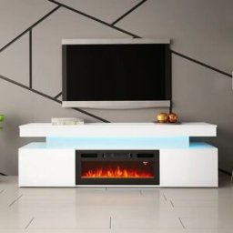 garneroarredamenti Mobile porta TV 190x59h cm 2 ante con caminetto elettrico con LED bianco Lumus