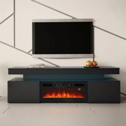 garneroarredamenti Mobile porta TV 190x59h cm 2 ante con caminetto elettrico con LED nero Lumus