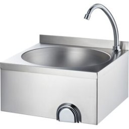 Stalgast Lavello per montaggio a parete 400x400x225 mm con comando a ginocchio incl. rubinetto, con alzatina ; 40x22.5x40 cm (LxHxP); argento