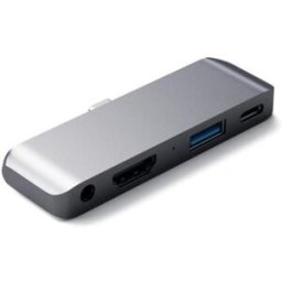 Satechi Adattatore Pro Hub Portatile Tipo C In Alluminio Con Carica Usb-C Pd 4k Hdmi Usb 3.0 E Jack Cuffie Da 35 Mm - Compatibile Con Ipad Pro 2018 Microsoft Surface Go E Altri (Grigio Siderale)