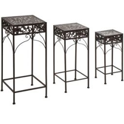 Outsunny Set di 3 Sgabelli Supporto Piante in Ferro Marrone, Classico, per Interno e Esterno, Versatile e Decorativo Aosom