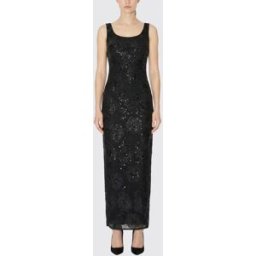 Rotate Abito midi in crêpe riciclato con paillettes Nero Taglia 36