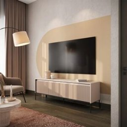 garneroarredamenti Mobile porta TV 193x56h cm con LED 4 ante cannettato beige nero Camelia
