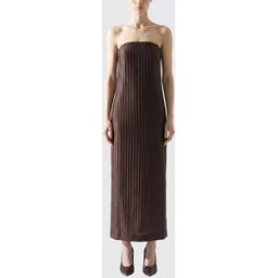 Loulou De Saison Abito Giulia midi in misto seta plissettata Marrone Taglia M
