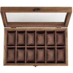 SONGMICS Scatola per Orologi, 12 Scomparti(21 x 35 x 8,5 cm) / Noce Rustico