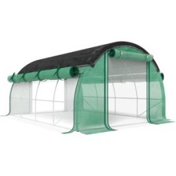 Outsunny Serra a Tunnel 4x3 m con Rete Ombreggiante Extra, Finestre e Ingresso a Zip, in PE e Acciaio, Verde Aosom Italy